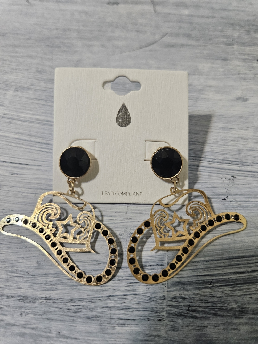 Source Unknown Gold and Black Cowboy Hat Drop Earrings - Women Jewelry